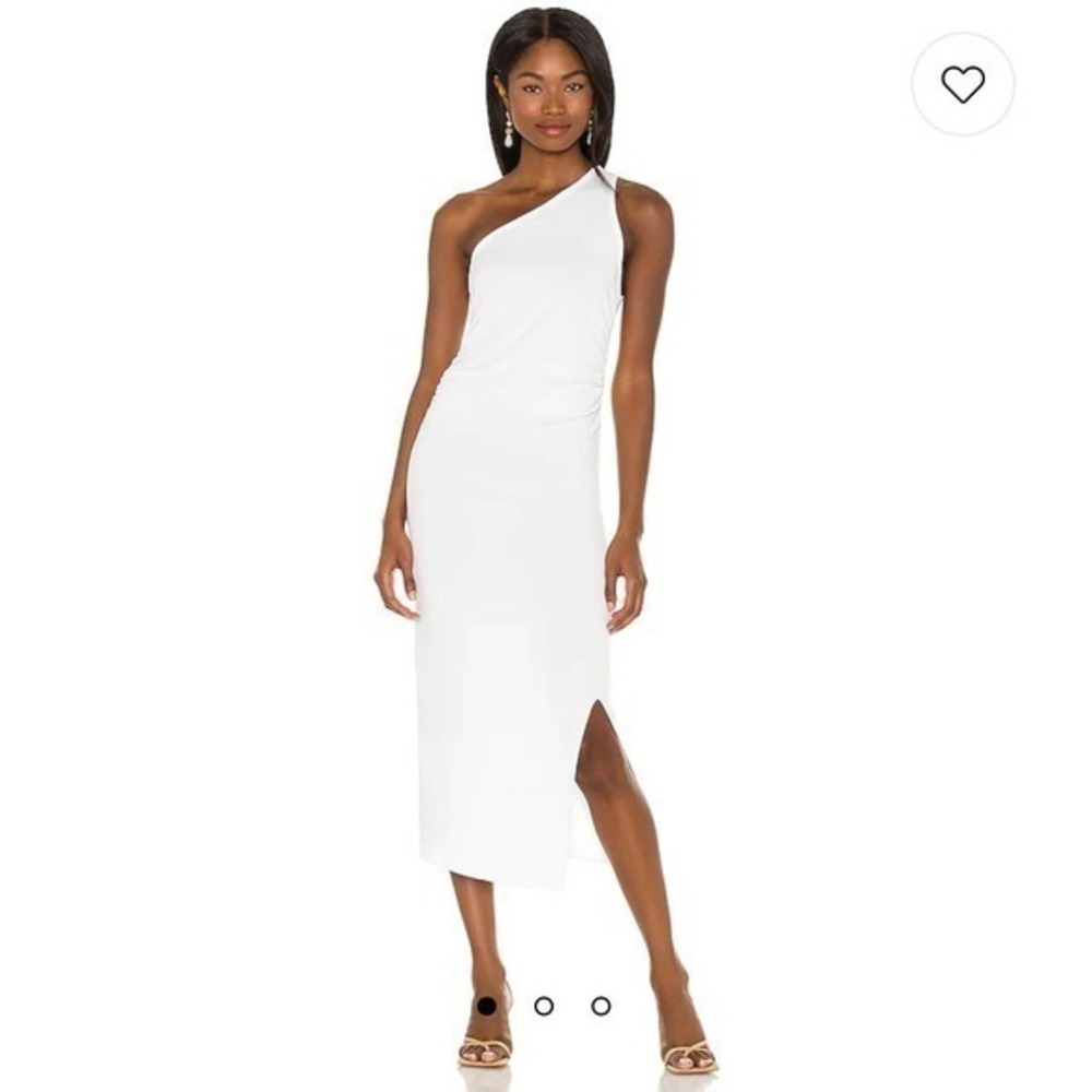 LNA RIBBED RUCHED BODYCON MIDI DRESS WHITE